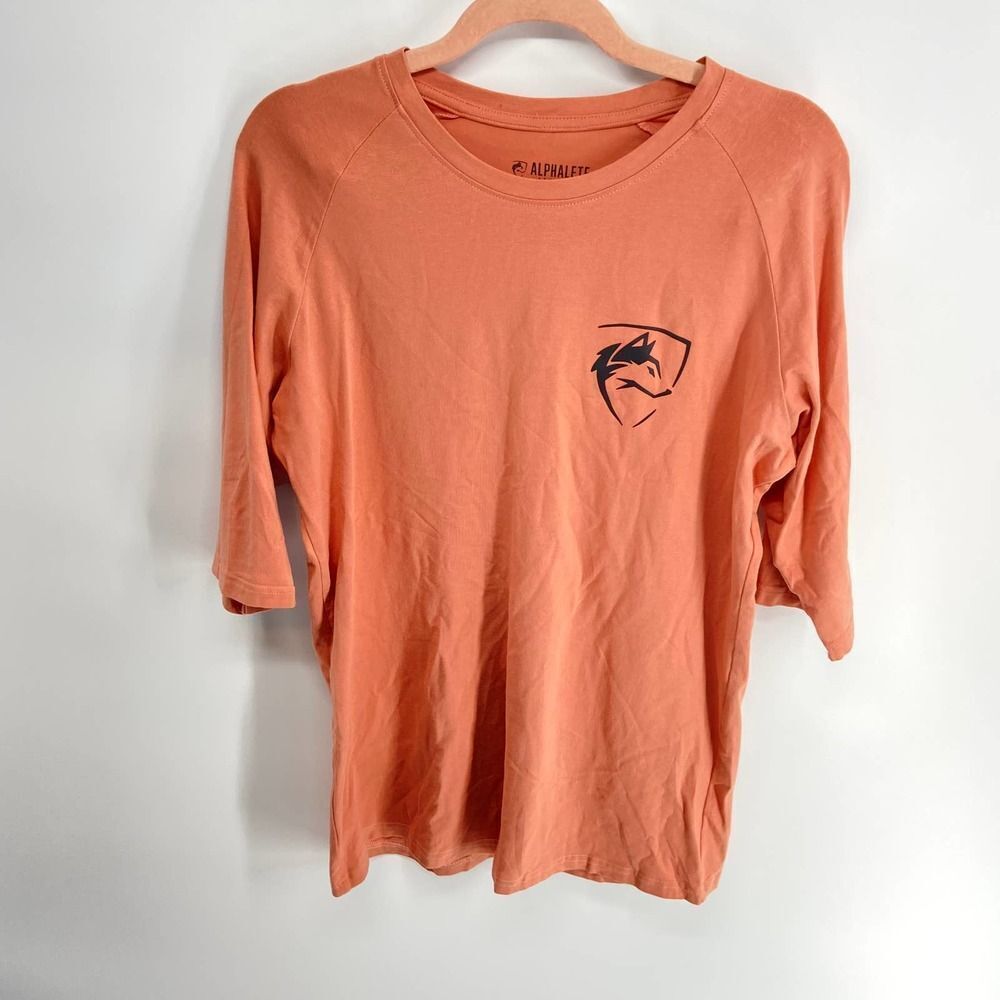 Alphalete Logo peach crew neck half sleeve shirt mens medium